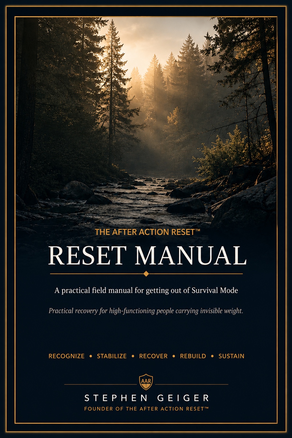 Reset Manual cover featuring a forest stream at sunrise